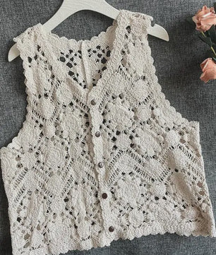 Gehaakt Vest Dames met Bloemen Borduurwerk - Zomer Boho Festival Cardigan