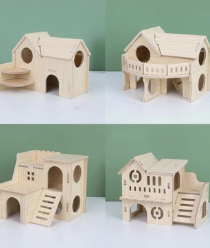 Houten Hamster Villa: Speelhuis met Klimplatform en Verhoogd Platform - Duurzaam Knaagdier Accessoire