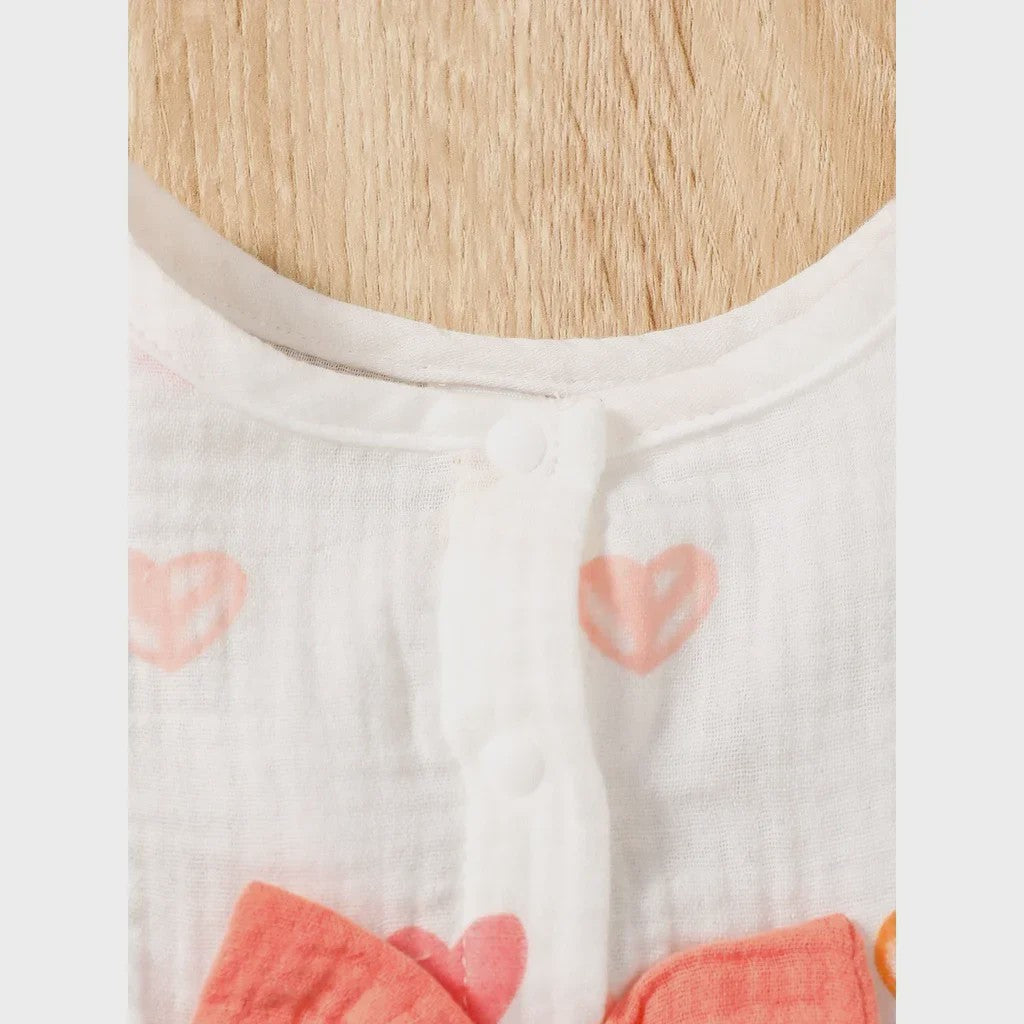 Schattige Baby Meisjes Jurk met Strik en Mutsje - Hartjes Print Zomer Set (0-9 Maanden)