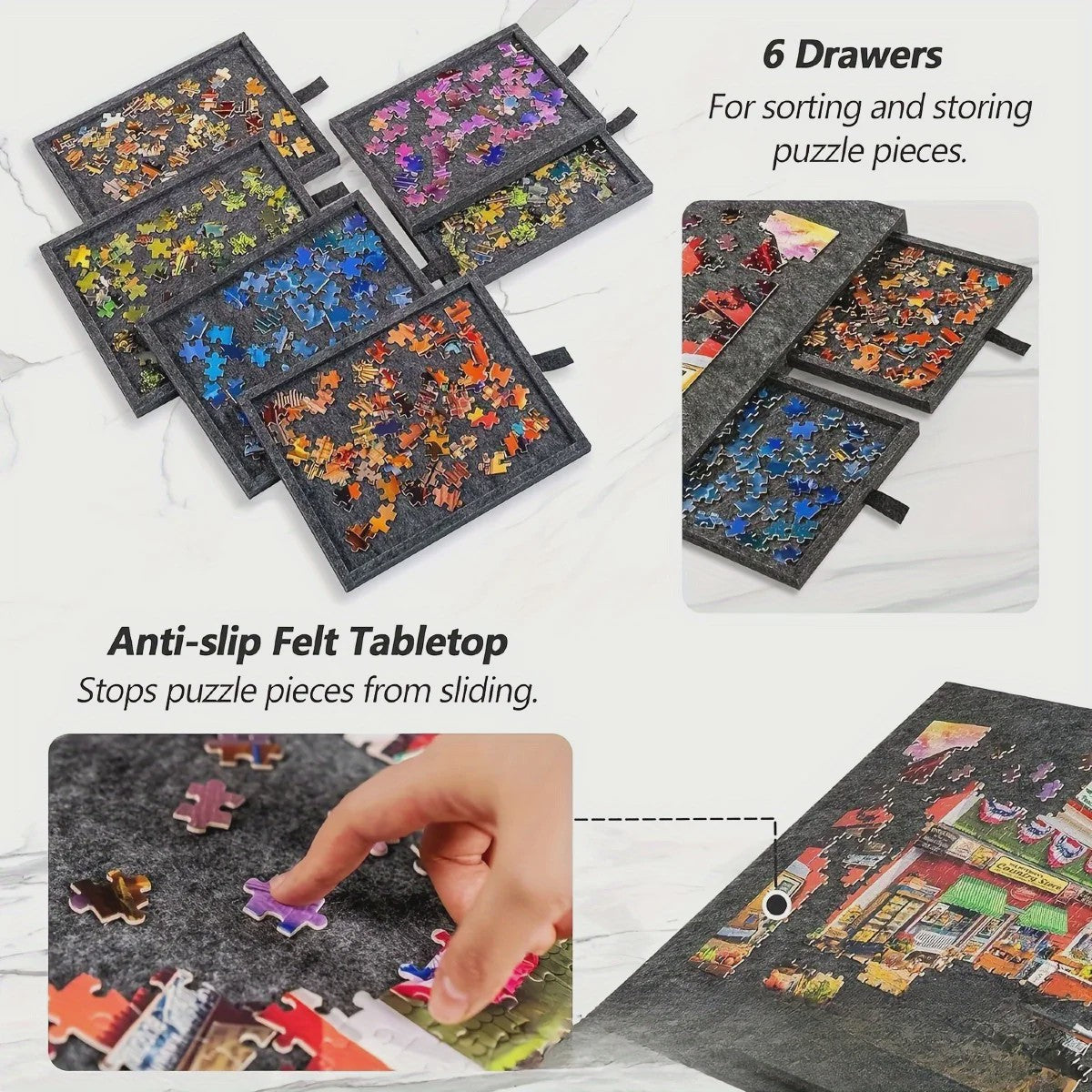 Puzzelbord met 6 Lades - Draagbare Non-Slip Organizer voor 1000 Stukjes