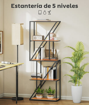 Industriële Boekenkast 5 Lagen met Open Planken en Stalen Frame - 60x30x165 cm Eikenlook