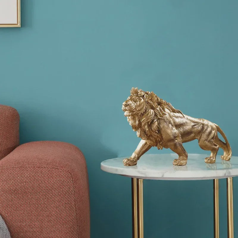 Gouden Leeuw Koning Resin Beeld - Luxe Dieren Decoratie voor Huis & Kantoor