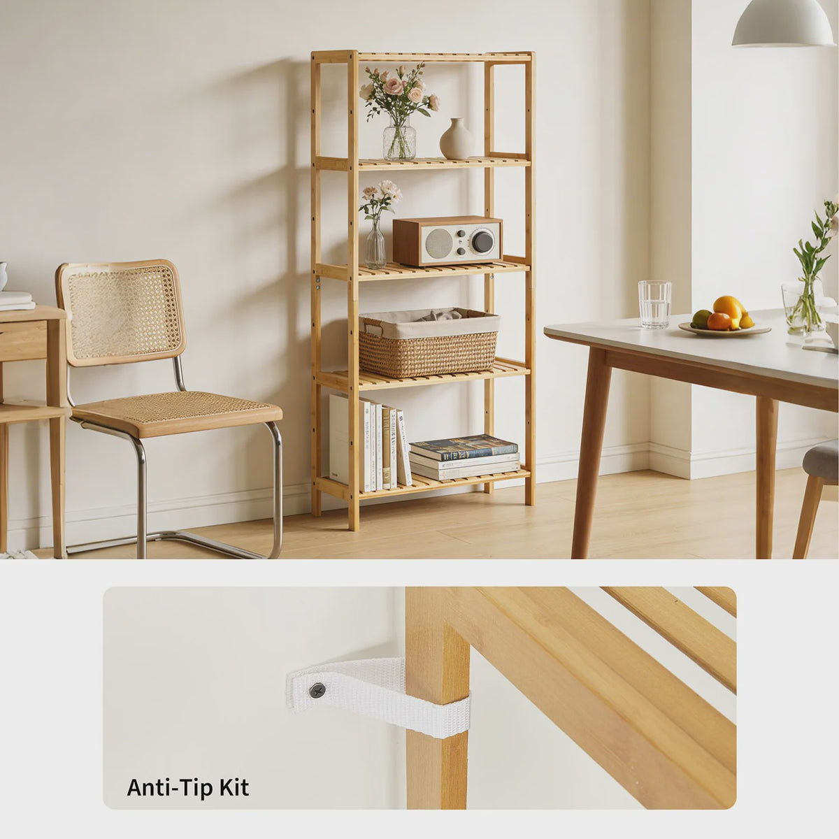 5-Laags Bamboe Opbergrek - Vrijstaand Houten Rek voor Badkamer, Keuken & Entree