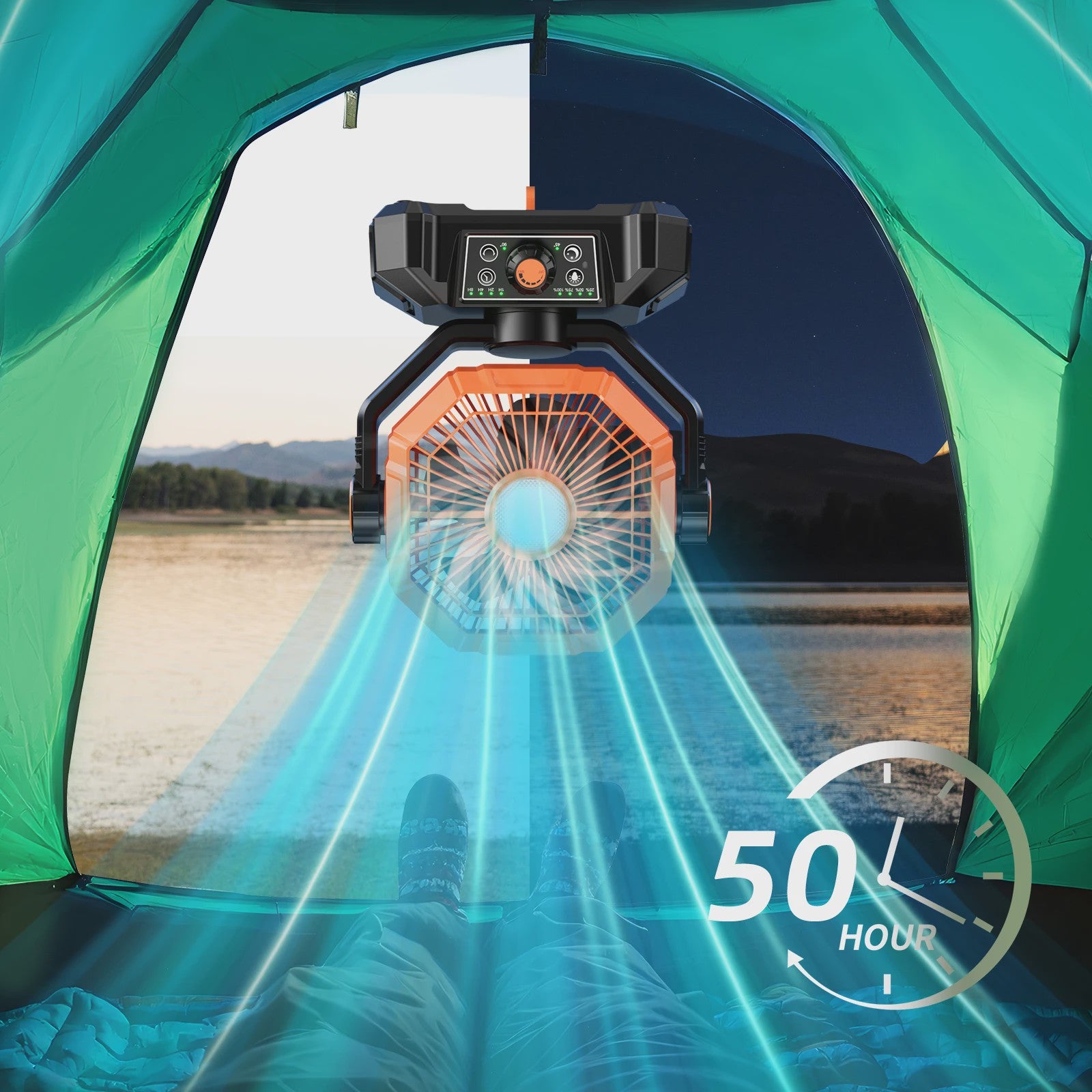 Draagbare 20000mAh Camping Ventilator met LED Lamp, Afstandsbediening & 8 Snelheden - Ideaal voor Buiten, Tent, Werkplaats