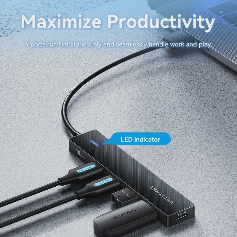 Vention 4-Poorts USB 3.2 Gen 2 Hub (10Gbps) - Compacte Adapter voor Laptop & PC