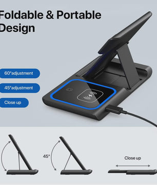 3-in-1 Opvouwbaar Draadloos Laadstation voor iPhone, Apple Watch & AirPods Pro - Snel Opladen