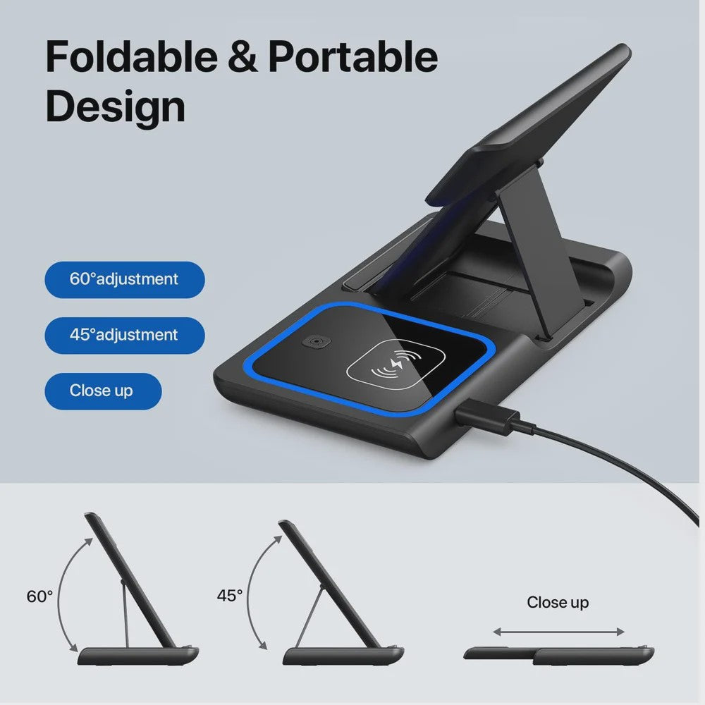 3-in-1 Opvouwbaar Draadloos Laadstation voor iPhone, Apple Watch & AirPods Pro - Snel Opladen