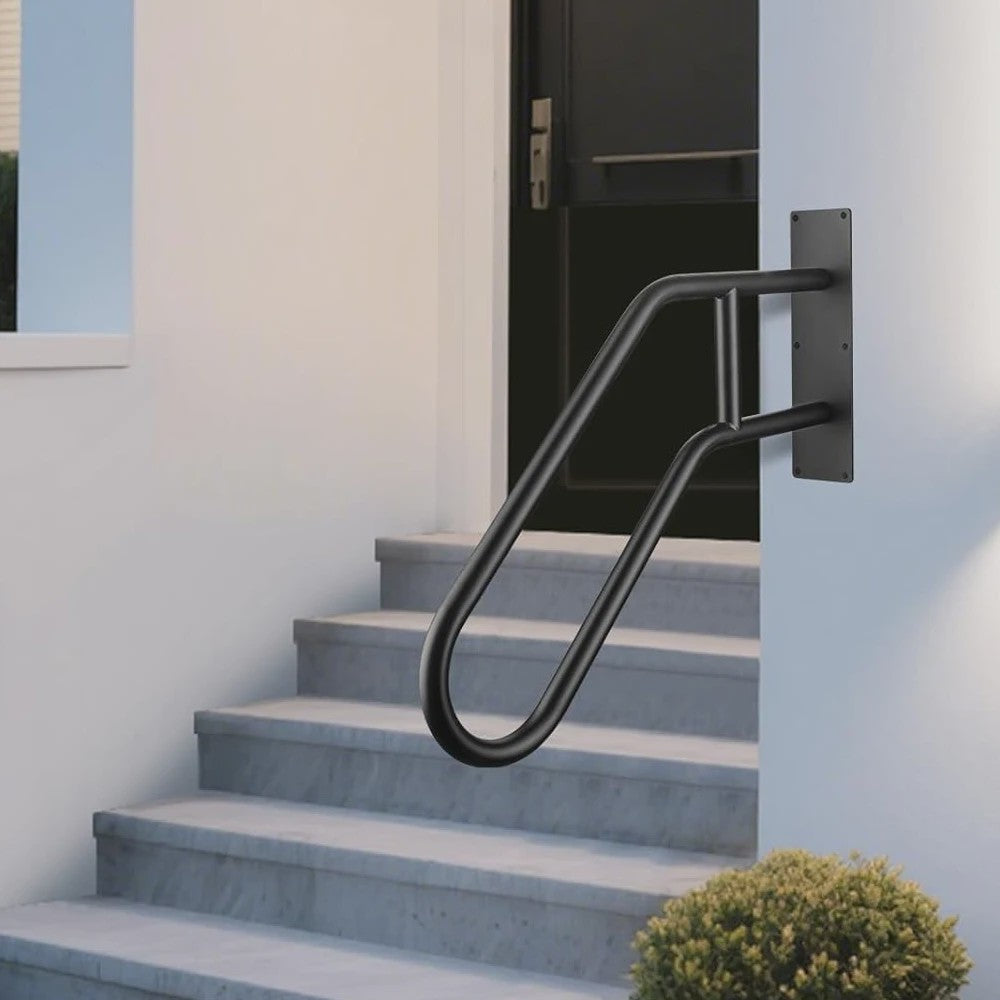 Wandmontage Trapleuning 66cm - Zwart Gesmeed IJzer - Antislip U-Grip - 220kg Belastbaar