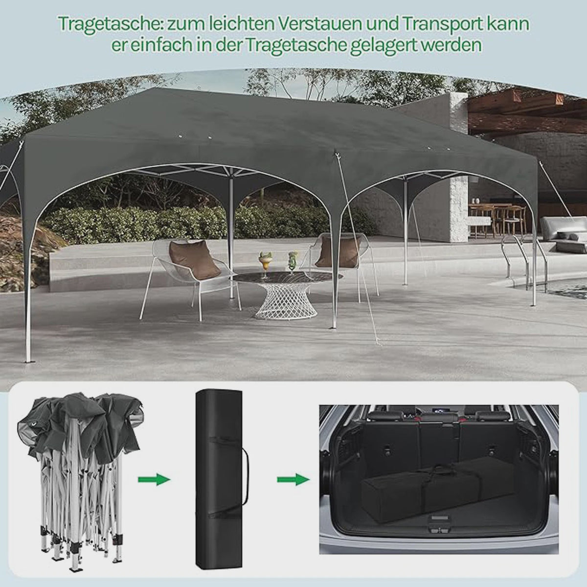 Pop-Up Partytent 3x6m - Verstelbaar, Waterdicht Paviljoen met 6 Zijwanden voor Tuin & Outdoor