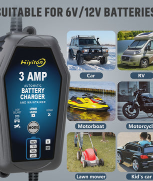 Slimme Acculader 6V/12V 3A voor Auto, Motor & Lithium Batterijen - Onderhoud & Reparatie