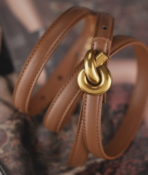 Dames Riem Echt Leer met Gouden Knoop Gesp - Stijlvol voor Jurken & Jeans