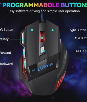 Ergonomische Gaming Muis met RGB Verlichting - 7 Knoppen, Bedraad, Plug & Play