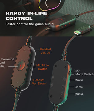 FIFINE H6 Gaming Headset: Virtueel 7.1 Surround Sound, RGB, USB, Microfoon & EQ Modes