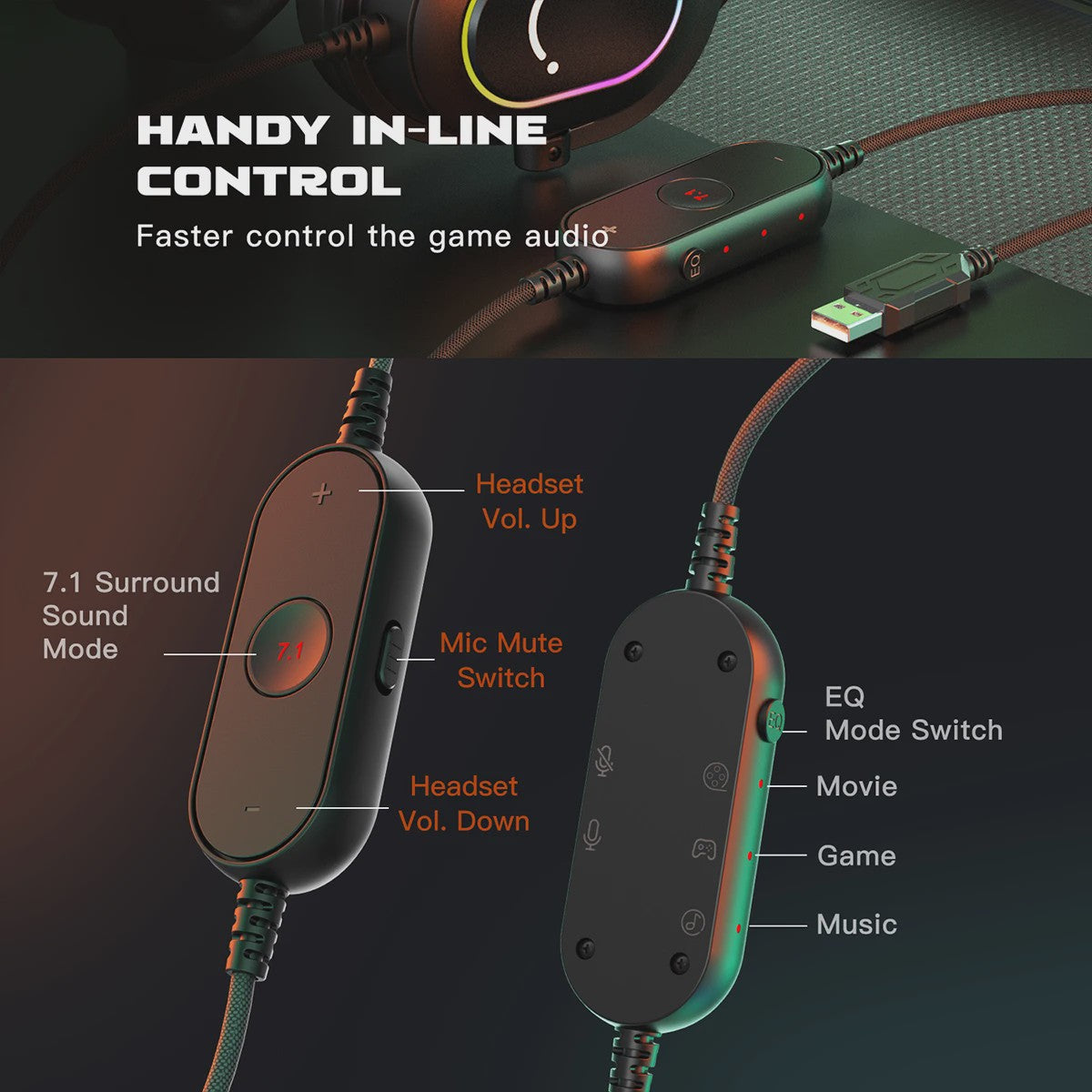 FIFINE H6 Gaming Headset: Virtueel 7.1 Surround Sound, RGB, USB, Microfoon & EQ Modes