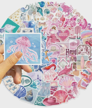 10/30/50/100 Stuks Leuke INS Stijl Cartoon Blauw Roze Kust Esthetiek Stickers DIY Laptop Notebook Koffer Decoratie