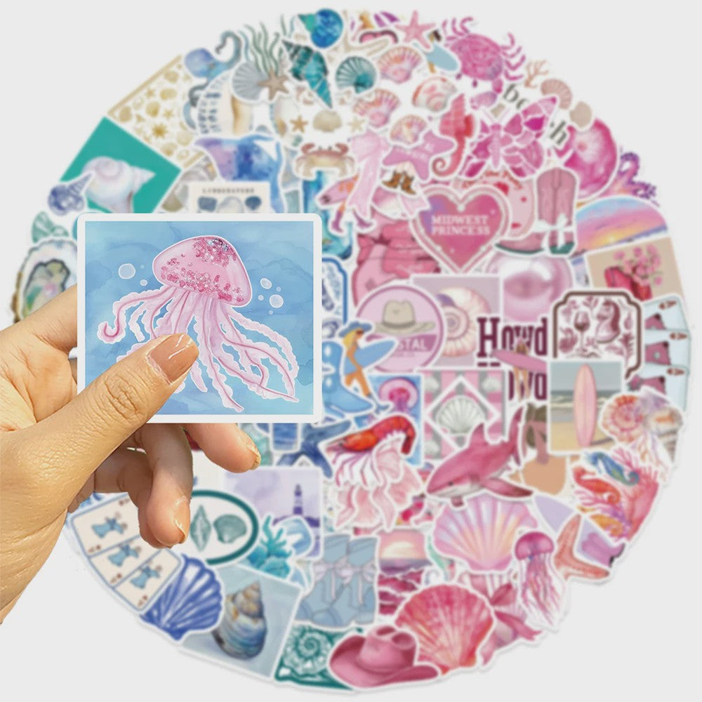 10/30/50/100 Stuks Leuke INS Stijl Cartoon Blauw Roze Kust Esthetiek Stickers DIY Laptop Notebook Koffer Decoratie