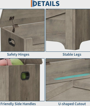 Rustieke Houten Opbergbank met Klepdeksel - Farmhouse Stijl