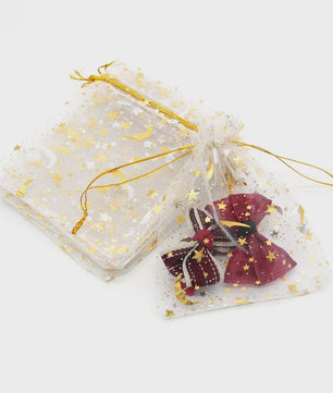 50x Organza Cadeauzakjes met Maan & Sterren - Wit met Goud - Ideaal voor Sieraden, Snoep & Feestelijke Gunsten