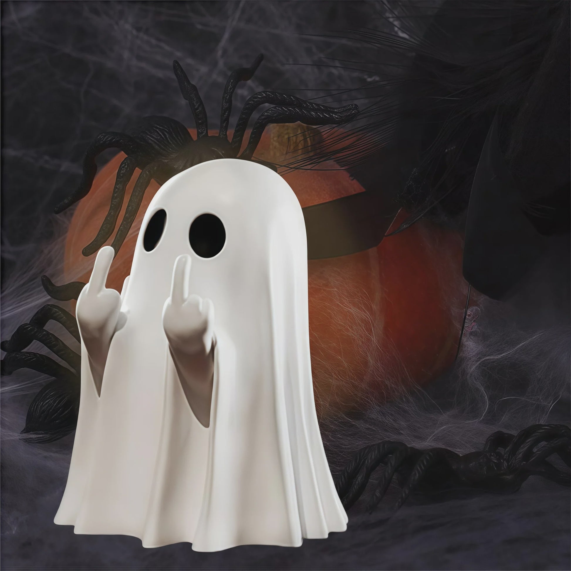Grappig Spookje met Middelvinger - Schattige Halloween Decoratie voor Huis & Tafel