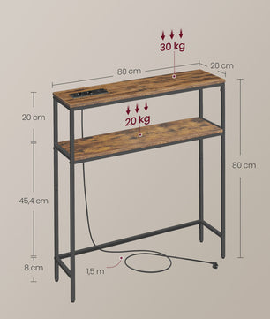 VASAGLE Console Tafel met 2 Planken & Laadstation - 80x20x80 cm - Hal & Woonkamer