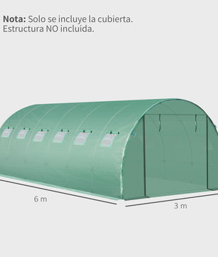 Outsunny Tunnel Kas Cover 6x3x2m met 12 Ramen en Roldeur - Bescherm uw Tuin