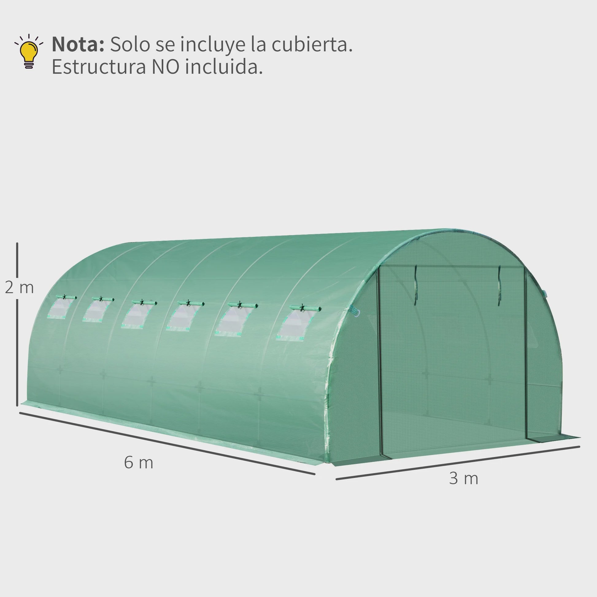 Outsunny Tunnel Kas Cover 6x3x2m met 12 Ramen en Roldeur - Bescherm uw Tuin