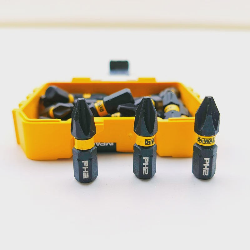 DEWALT DT70555T 25mm PH2 Impact Schroefbits Set (25 Stuks) met Magnetische Grip en Tough Case