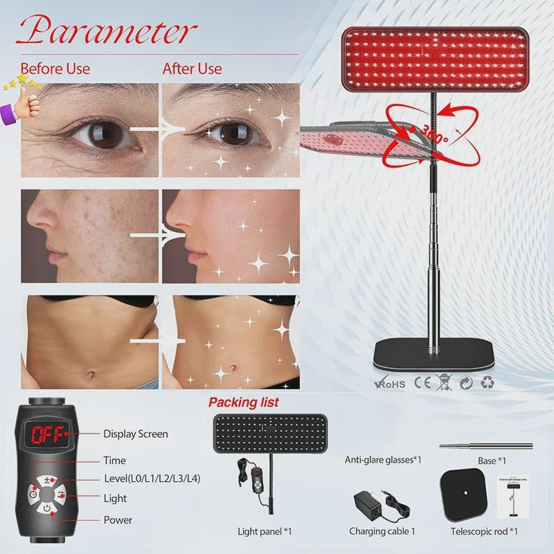 LED Roodlichttherapie Paneel met Standaard - 660nm & 850nm Nabij-Infrarood