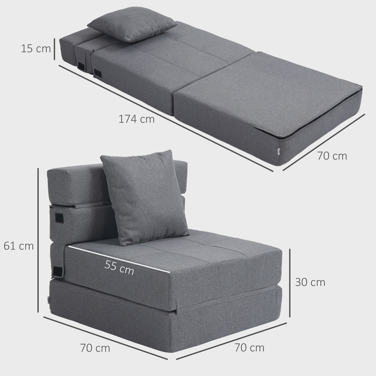 HOMCOM 1-Persoons Fauteuil Bed - Verstelbare Stoel met Afneembaar Kussen