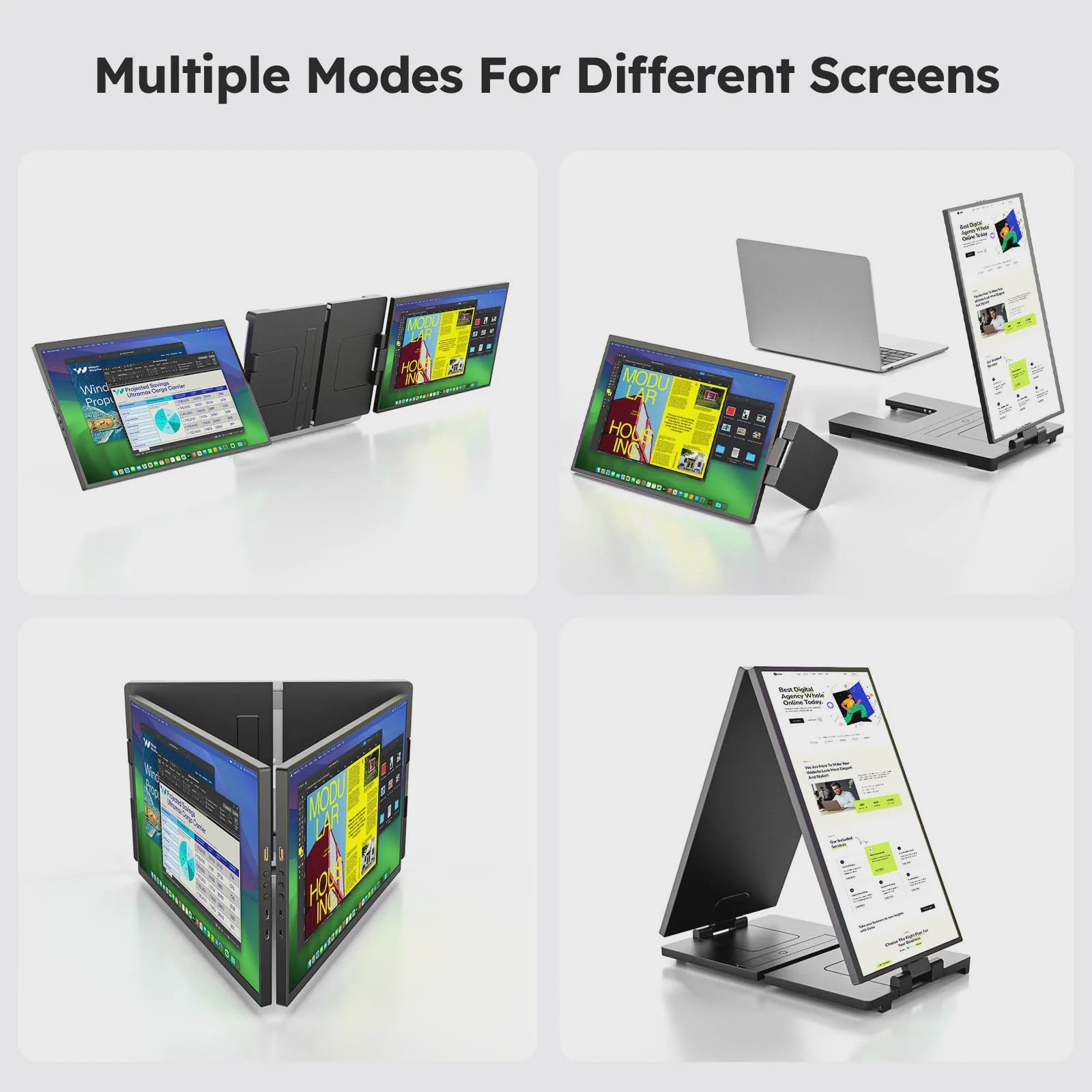 15.6" Triple Screen Extender: 2x FHD IPS Externe Monitors voor Laptops (13-17")