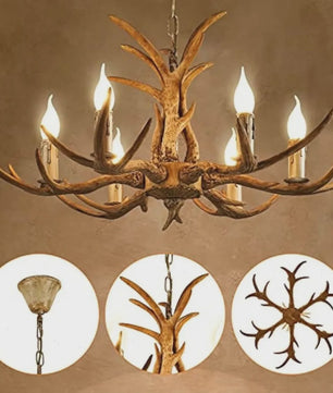 Luxe Herten Gewei Kroonluchter - 6-Lichts Hanglamp met E14 Fitting
