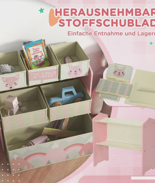 Roze Kinder Kledingkast met 6 Stoffen Opbergdozen - Schattige Motieven