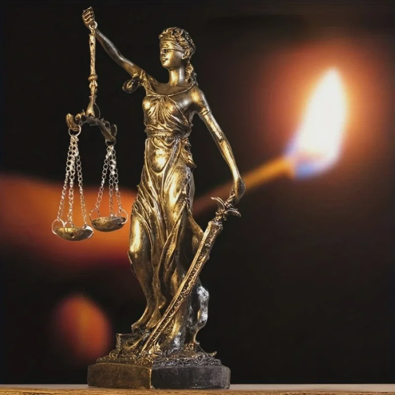 Retro Koperkleurige Vrouwe Justitia Beeldje - Decoratie voor Huis & Kantoor