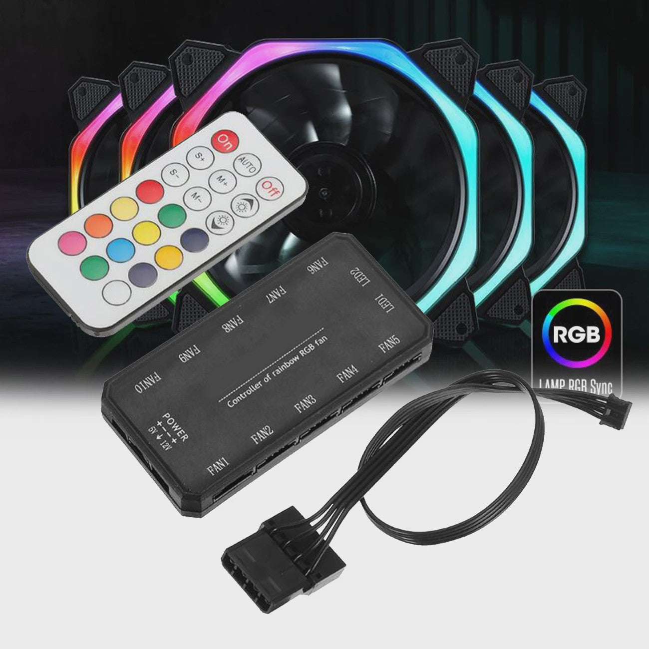 RGB PC Ventilator Set: 5x Dual Aperture Fans met Controller & Afstandsbediening