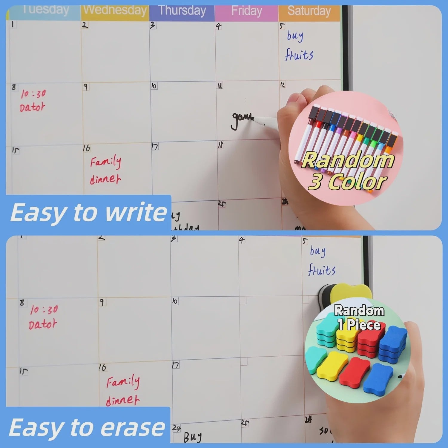 Magnetische Whiteboard Kalender voor Koelkast - Groot 17x12 inch Maandplanner