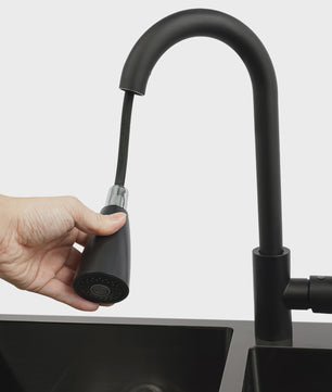 Dubbele RVS Spoelbak met Zwart Wastafelmeubel - Vrijstaand 30-Inch