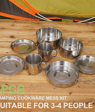 8-delige Camping Kookset RVS - Pannenset, Mokken en Borden voor Buiten