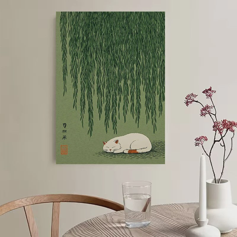 Japanse Zen Wanddecoratie: Canvas Print met Koi Vissen, Kraanvogels en Watergolven