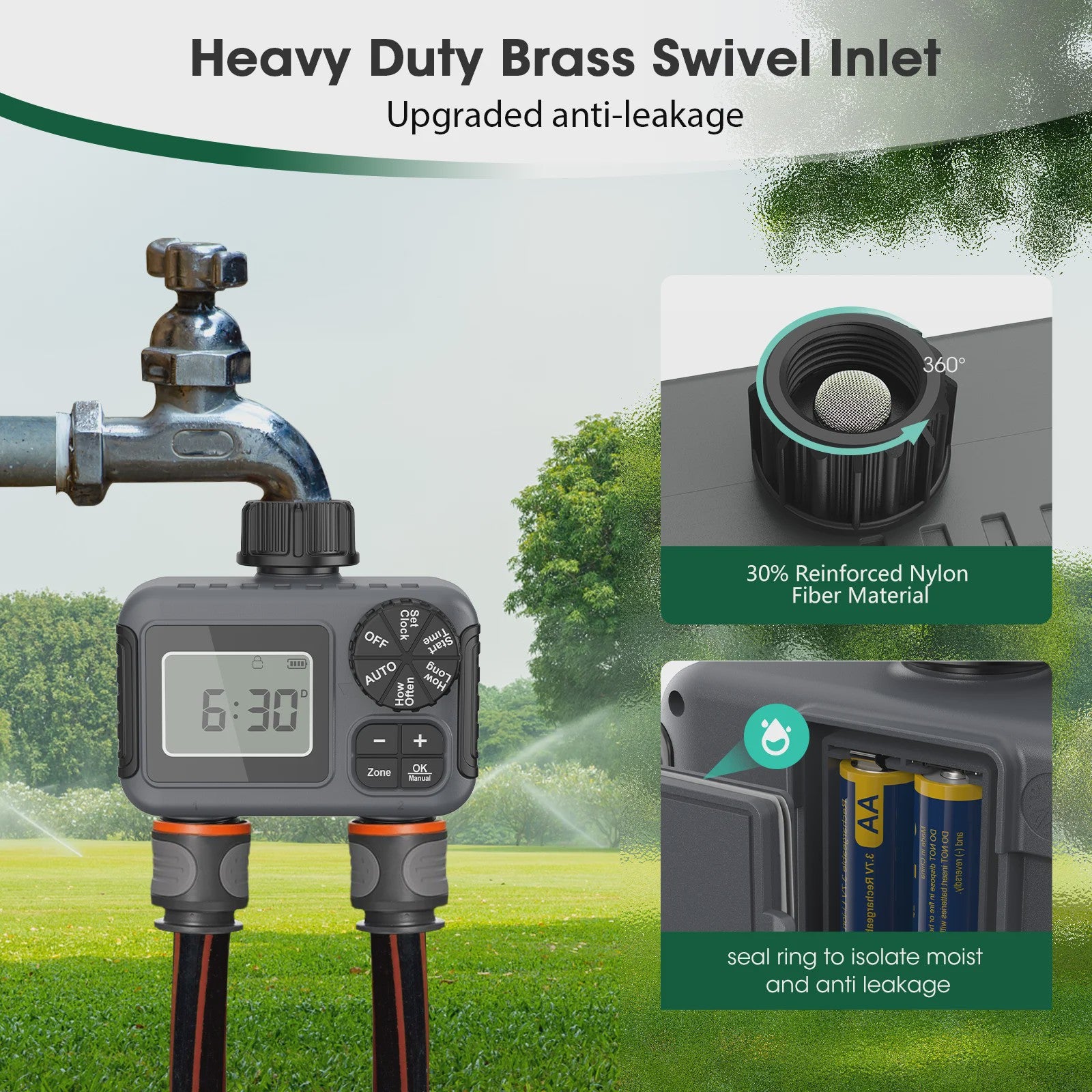 Insoma Slimme Sproeitimer 2-Zone - Automatische Tuinirrigatie met IPX5 Waterdichtheid
