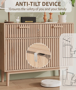 Simurq Sideboard / Buffetkast 100x35x80cm - 2 Lades, 2 Deuren, Massief Houten Poten & Lamellenpanelen