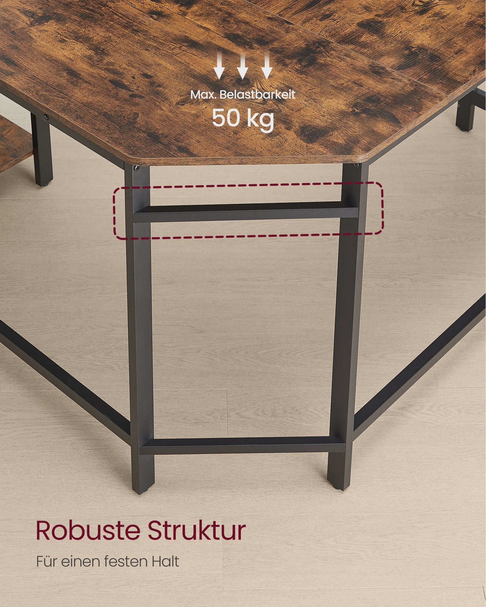 VASAGLE L-vormig Hoekbureau - Ruimtebesparend Kantoor Bureau 130x120x76 cm