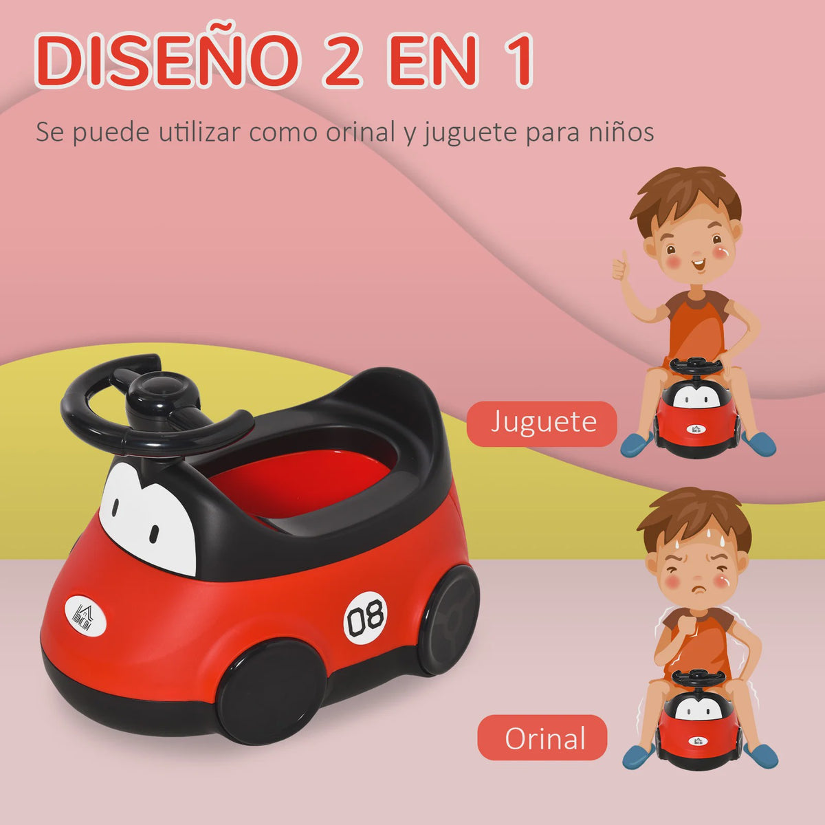 Homcom Kinder Potty Trainingsstoel met Stuur en Deksel - Rood