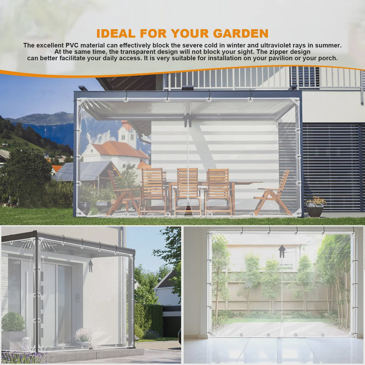 Waterdicht Transparant PVC Zeildoek met Ritssluiting en Verstevigde Oogjes - Ideaal voor Tuin en Garage