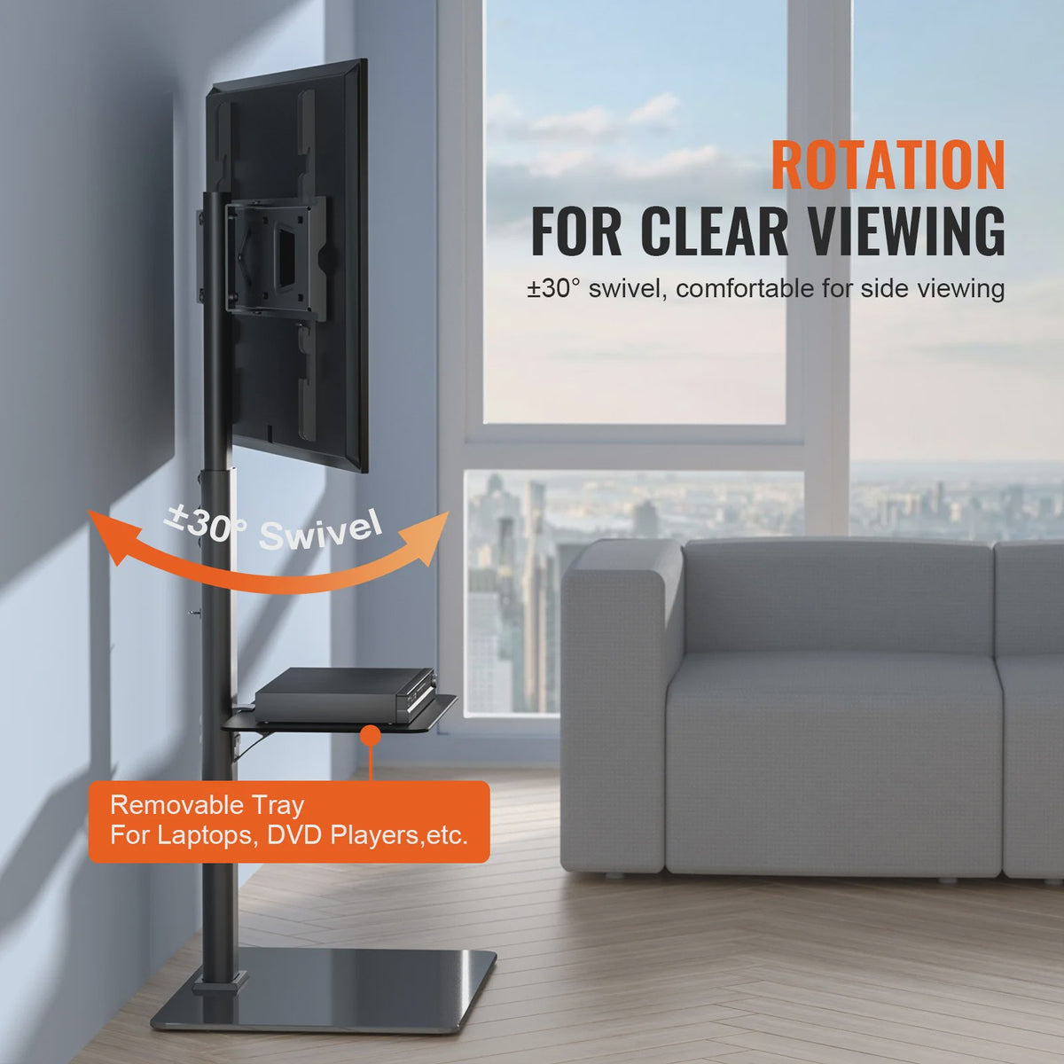 Draaibare TV Standaard Vloer - In Hoogte Verstelbaar voor 32-70 inch TV's
