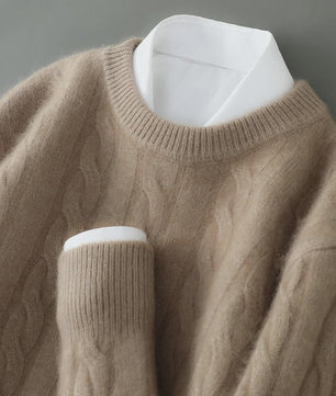 Heren Trui van 100% Puur Kasjmier - Dik Gebreid met Ronde Hals - Lente/Winter Collectie