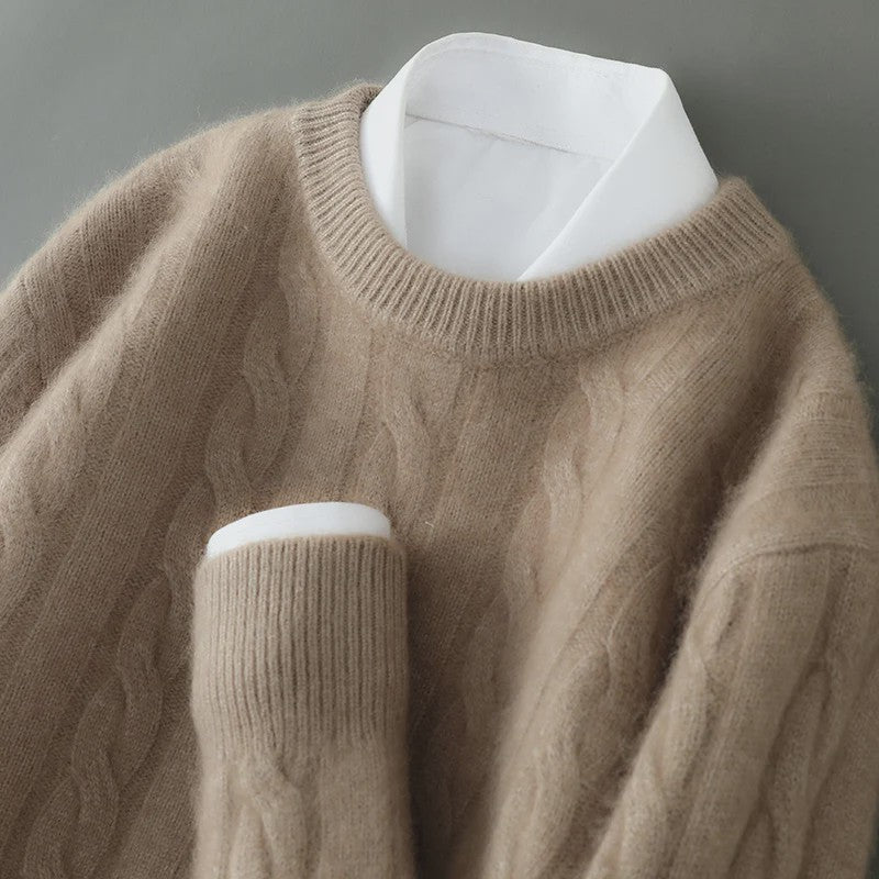 Heren Trui van 100% Puur Kasjmier - Dik Gebreid met Ronde Hals - Lente/Winter Collectie