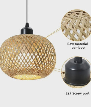 Retro Bamboe Hanglamp Bolvormig - Verstelbare Plafondlamp met Handgeweven Rattan