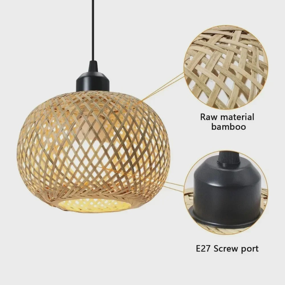 Retro Bamboe Hanglamp Bolvormig - Verstelbare Plafondlamp met Handgeweven Rattan
