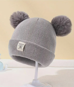 Warme Gebreide Babymuts met Dubbele Pompon - Winter Muts voor Jongens en Meisjes