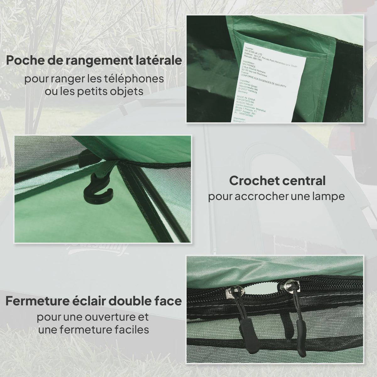 Outsunny 2-Persoons Koepeltent - Camouflage, Lichtgewicht & Ventilerend